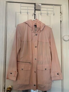 DKNY Women's Hooded Light Pink Rain Jacket